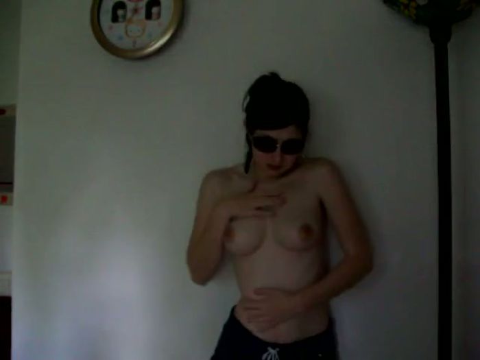 Young brunette with bouncing boobs